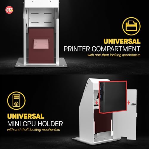 Self Service Kiosk POS Stand - CTA POS Kiosk with CPU & Printer Compartments for Digital Signage Displays TV's & Monitors up to 33 Pounds - for Restaurants, Retail & Business - White - (ADD-SSKPCW) - Image 4