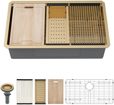 Kichae 30 Undermount Kitchen Sink 16 Gauge Stainless Steel Workstation Gold by Kichae
