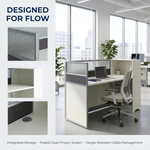 Office Cubicle Workstation Desk with Mute Privacy Panels & Cable Management, Computer Cubicles Desk for Home & Commercial Office Use, Walnut Finish - Image 4