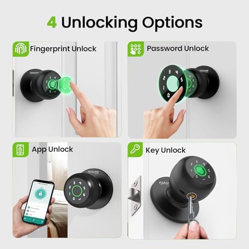 GHome Smart Fingerprint Door Lock, 4 in 1 Smart Fingerprint Door Knob with Keypad, App Control, Auto Lock, Biometric Door Knob with Lock for Bedroom, Apartment, Garage, Home & Office - Image 2
