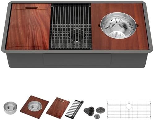 39x19 Black Undemrount Workstation Kitchen Sink with Mixng Bowl by IOROYO