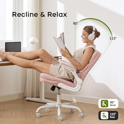 amseatec Home Office Desk Chair, Fabric Flip-Up Armrests Comfy Task Chair - Image 4