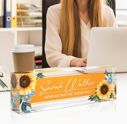 Custom Name Plate for Desk - Desk Name Plate Personalized - Office Desk Accessories - Employee Teacher Appreciation Gifts for Coworkers - Acrylic Sunflowers Office Desk Decor - Office Gifts for Women - Image 4