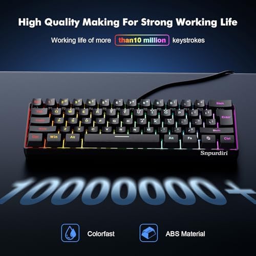 Snpurdiri 60% Wired Gaming Keyboard, 61 Keys RGB (Black) - Image 4