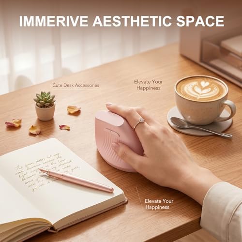 Ergonomic Wireless Vertical Mouse Pink, Bluetooth Mouse with BT5.0/4.0 & 2.4G+USB-C Adapter, Rechargeable Silent, 4 Adjustable DPI Levels, Multi-Device Computer for MacBook, Laptop, PC, Home Office - Image 6