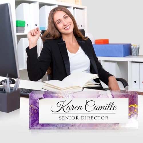 Custom Office Name Plate for Desk - Name Plate Personalized Gifts for Coworkers, Boss, Teacher, Social Worker - Acrylic Office Desk Decor for Women Men - Employee Appreciation Gifts (purple gold) - Image 6