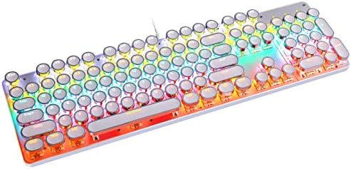 YSCP Typewriter Style Mechanical Gaming Keyboard Rainbow Backlit Wired with Blue Switch Retro Round Keycap 104 Keys Keyboard (L-White) by YSCP