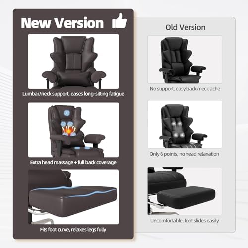 Executive 7-Point Massage Heated Office Chair with Footrest, Brown - Image 5