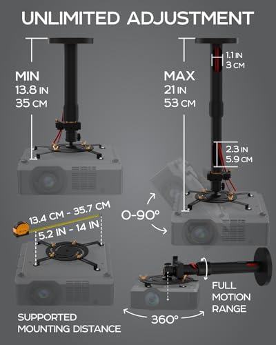 Universal Projector Mount for Ceiling & Wall, Adjustable 13.8" to 21" - Image 5