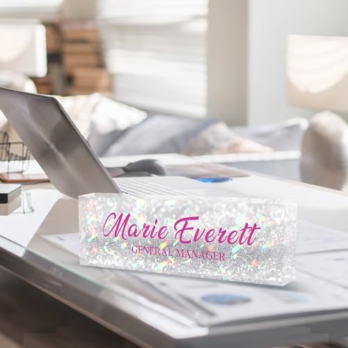 Custom Name Plate for Desk | Personalized Desk Name Plate | Personalized Boss Employee Appreciation Gifts | Acrylic Name Plate Office Desk Accessories (A-Silver Colored Crystal) - Image 4