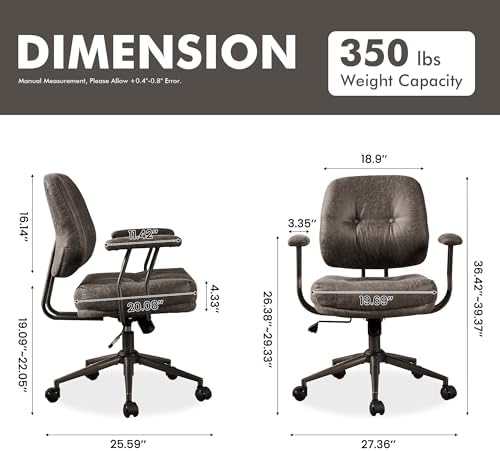 Leather Home Office Chair, Mid Back Ergonomic Desk Chair with Lumbar Support, Mid Century Modern Deep Seat Swivel Rocking Computer Chair, Dark Gray - Image 2