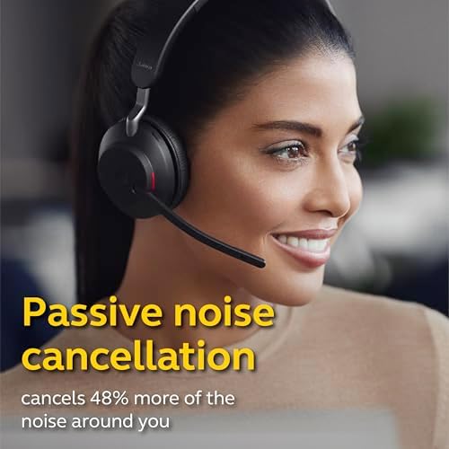 Jabra Evolve2 65 MS Wireless Headphones with Link380c, Stereo, Black – Wireless Bluetooth Headset for Calls and Music, 37 Hours of Battery Life, Passive Noise Cancelling Headphones - Image 2