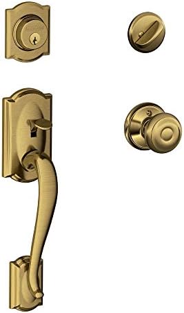 SCHLAGE Front Door Entry Handleset, Georgian Knob, Antique Brass by Unknown