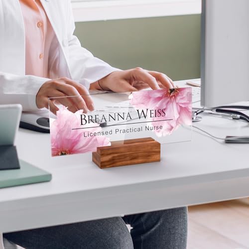 Personalized Acrylic Desk Name Plate with Walnut Wood Base - Image 3