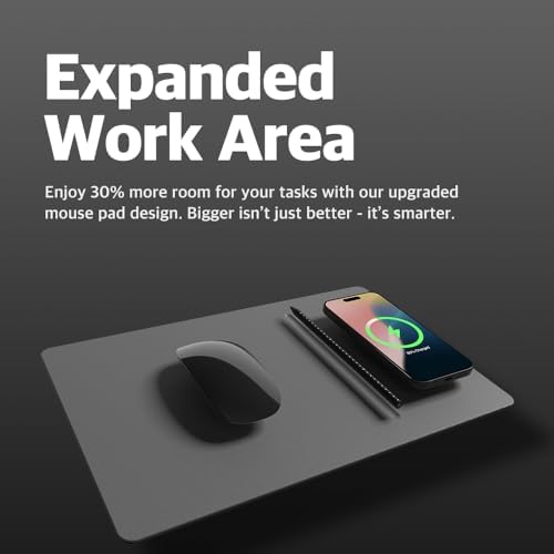 POUT H3 PRO Wireless Charging Mouse Pad – Qi-Enabled Fast Charger with Anti-Slip Base & Smooth Surface for Phones and Earbuds – Sleek Desk Accessory for Home & Office (Dust Gray) - Image 2
