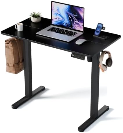 35" Electric Standing Desk, Small Sit Stand up Desk, Black by YOLEZO