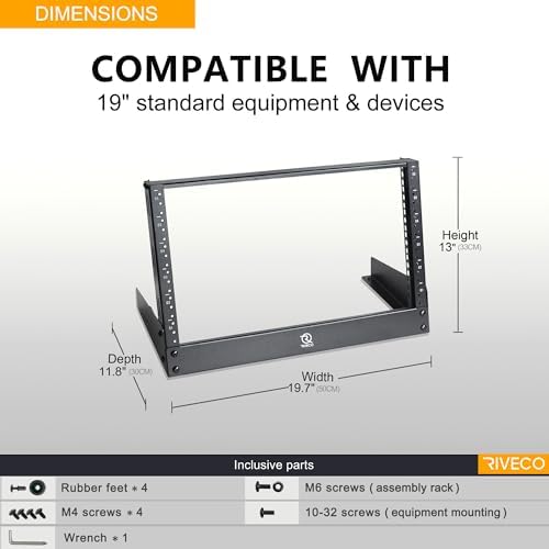 RIVECO 6U Desktop Rack for Audio & Network Devices 19 Inch 2 Post Table Top Rack Mount with Reinforced Beam, Free Standing Racks for IT Server Sound AV Music Recording Equipment - Image 3