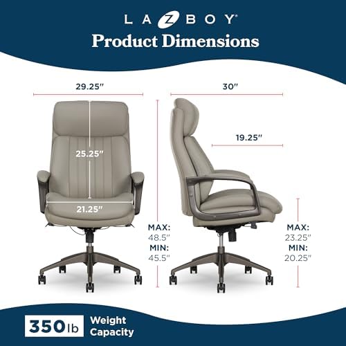La-Z-Boy High-Back Ergonomic Office Chair, AIR Lumbar Support Leather Chair - Image 3