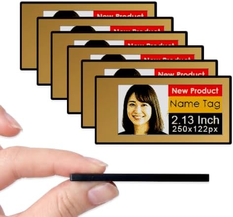 [Santek] EZ Sign NFC E-Paper Display – No Battery, Ultra-Thin 0.13”, Rewritable 4-Color Digital Display, App-Controlled (iOS/Android/PC), IP65 (Gold, 2.13" 6pcs, No Stand and Clip Included) by Santek