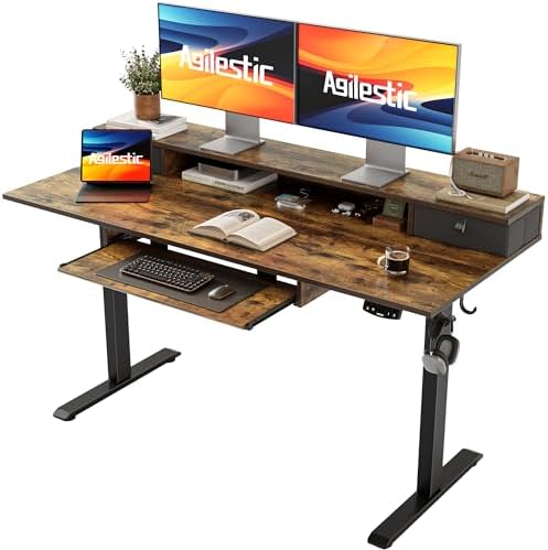 Agilestic 55 Inch Standing Desk with Drawers & Keyboard Tray, Rustic Brown by Agilestic