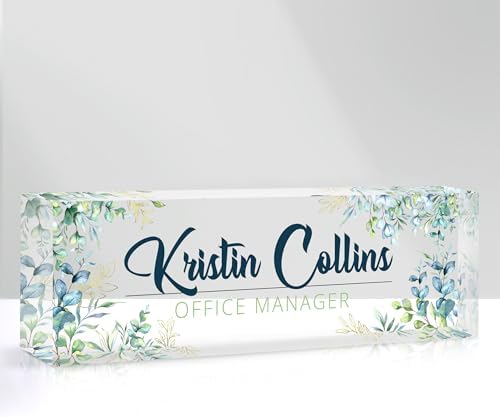Custom Name Plate for Desk, Personalized Desk Name Plate on Clear Acrylic Glass, Appreciation Gifts for Teacher Employee Boss Coworkers Nurse, Office Desk Accessories for Women Men (Chartreuse) by DOCRAGI