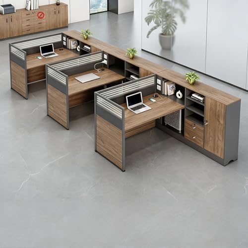 Modern Office Cubicle Workstation Desk with Tempered Glass Privacy Panels, USB Charging Hub & Cable Management,Multi-Person Modular Computer Desk for Commercial Office (A-Right, Three Person-F) by Unknown