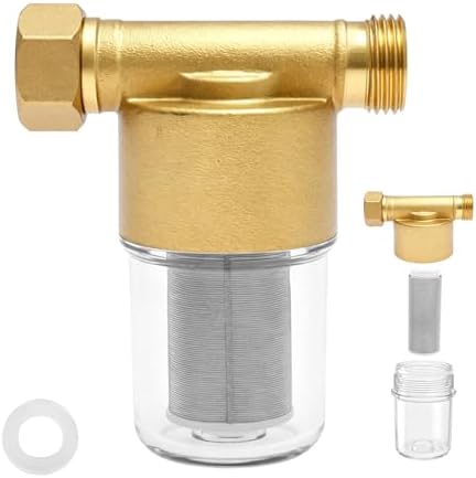 Brass Inline Water Filter, 40 Micron Reusable Spin Down Sediment Filters, Stainless Steel Pre-Filter for Washing Machine, Shower, Water Heater and Faucet, Anti-Scale & Impurity Removal by Unknown