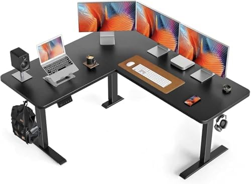 Cubiker L Shaped Standing Desk - 63 x 55 Inch Electric Adjustable Height Corner Standing Desk, Ergonomic Sit Stand Up Table with 3 Memory Buttons, Splice Board for Home Office, Black by CubikerHomeOfficeFurniture