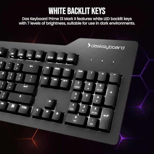 Das Keyboard Prime 13 Mark II Backlit Wired Mechanical Keyboard, Cherry MX2A Red Mechanical Switches, Clean White LED Backlit Keys, USB Pass-Through, Aluminum Top Panel (104 Keys, Black) - Image 5