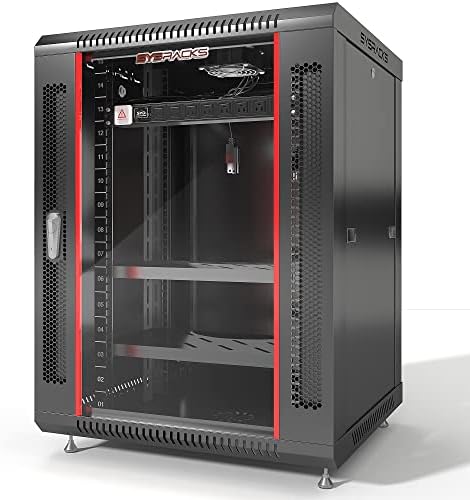 Sysracks 15U Wall Rack Mount Server 18" Deep Network Cabinet, Server Rack with Fan, Removable Side Panels, Locking Glass Door 19" Computer Cabinet Enclosure Network Rack Case 15.450 by SYSRACKS