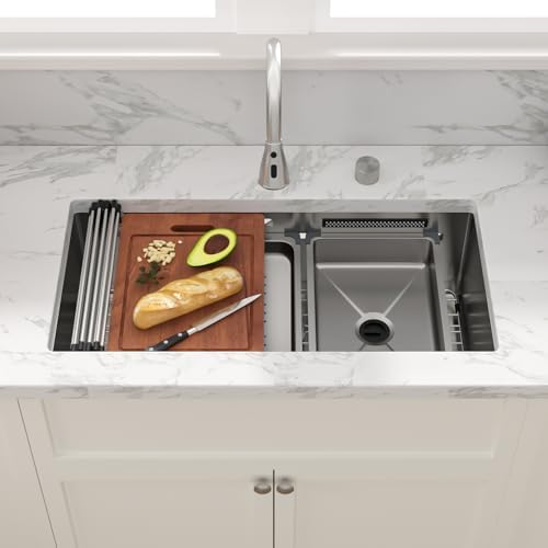 Sarlai 33 Inch Undermount Waterfall Kitchen Sink 33"x17" Sinks Workstation - Image 2