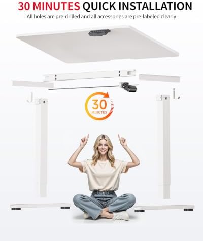 Okin Standing Desk Electric Adjustable Computer Whole Piece Stand up Desk Office Gaming Home Office Memory Desks 48x24 inches White - Image 6