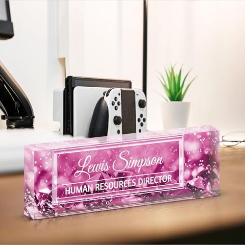 Custom Name Plate for Desk, Office Desk Double sided pattern Name Plate Personalized Office Desk Decor for Women and Men, Teacher Nurse Boss Employee Appreciation Gifts (purple gemstone, customization) - Image 6