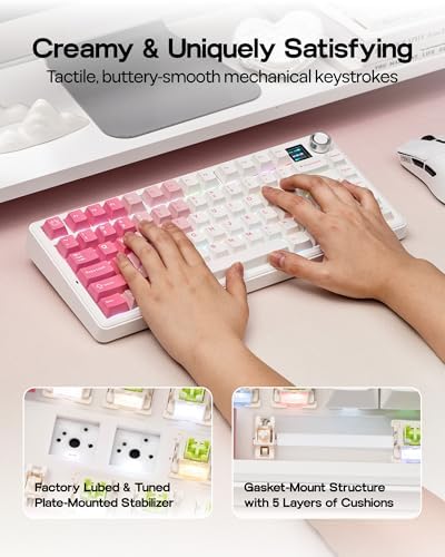 EPOMAKER X Aula F75 MAX Wireless Mechanical Keyboard with TFT Screen and Knob, Gasket Keyboard in 75% Layout, Hot Swappable Gaming Keyboard for PC/Mac/Linux (White Pink) - Image 6