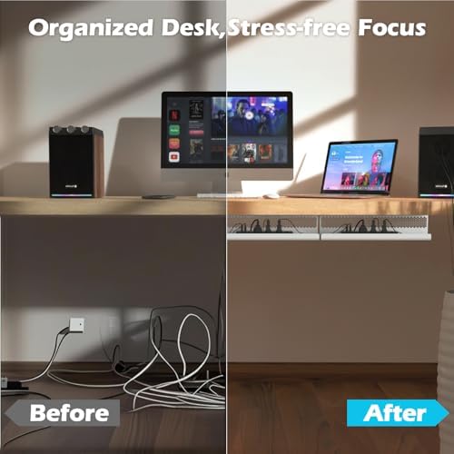 KHAMAL Cable Management Under Desk 26PCS - Cable Management Tray Kit Ventilated Hexagonal Design with Cable Clips, Wire Ties, Cord Holder & Screws for Office, Home - 2 White Sets - Image 6