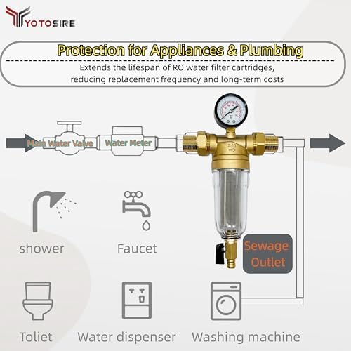 Spin Down Sediment Water Filter System with Pressure Gauge, 50&100 Micron Stainless Steel filter Mesh Pre-Filter for City/Well Water, 1" MNPT & 3/4" FNPT/MNPT Ports, Easy Backwash Cleaning - Image 4