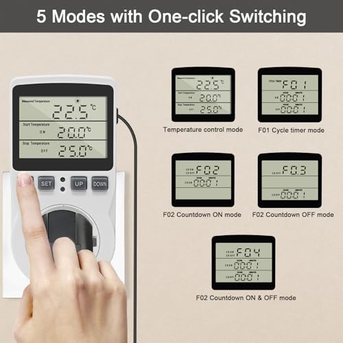 KETOTEK Digital Thermostat Outlet Plug, 120V 15A Temperature Controller with 9.8ft Probe, Heating/Cooling Mode, Celsius/Fahrenheit Display, for Greenhouse Reptile Fermentation - Image 3