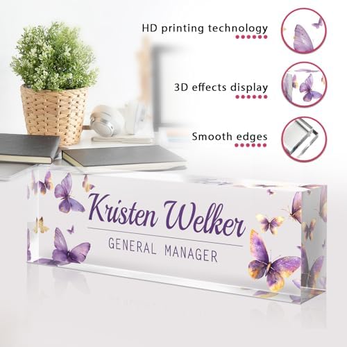 Custom Office Name Plate for Desk - Desk Name Plate Personalized Gifts for Coworkers, Boss, Employees, Teacher, Nurse - Office Desk Decor for Women Men - Employee Appreciation Gifts (Purple Butterfly) - Image 5