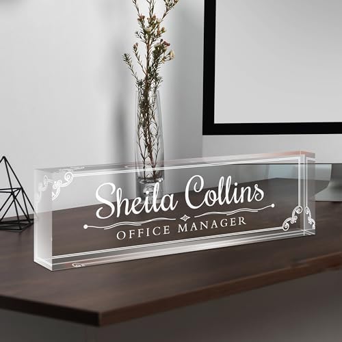 Custom Engraved Name Plate for Desk, Acrylic Desk Name Plate Personalized, Office Decor for Women Men, Acrylic Desktop Accessories, Office Gifts for Boss Manager Teacher, Employee Appreciation Gifts - Image 3