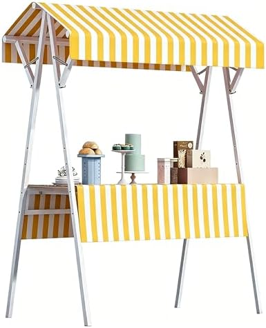 Outdoor Vendor Cart with Canopy, Orange Farmers Market Stand by SHZYJBRY