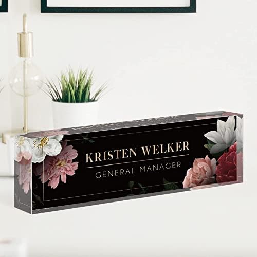 Personalized Office Name Plate for Desk, Custom Employee Appreciation Gifts, Acrylic Desk Name Plate Funny, Desk Decorations Gift, Acrylic Desk Ornaments… (Hibiscus) by Custom