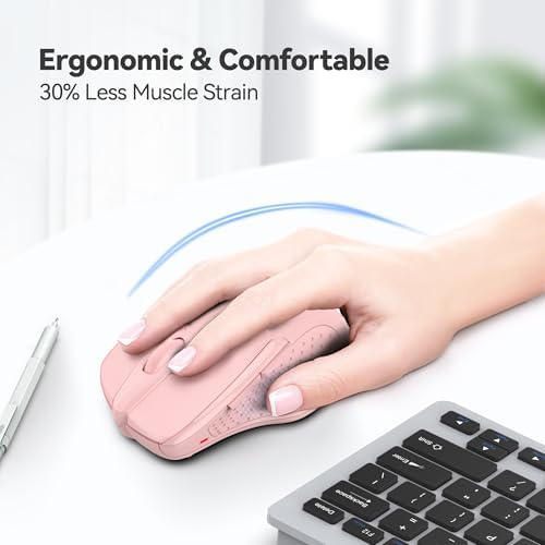 TECKNET Wireless Mouse, 2.4G Ergonomic Computer Mouse, 2600 DPI, Pink - Image 4