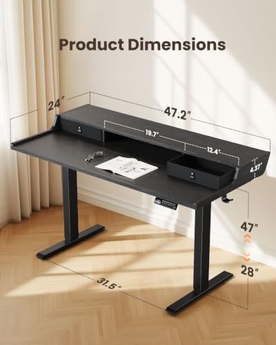 ErGear Electric Standing Desk with Drawers, 48″ x 24″ Gaming Table Compatible Monitor Stand, Stand up Desks, Home Office Height-Adjustable Desk with Storage Shelf, 4 Preset Heights, Black - Image 2
