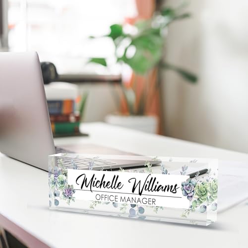 Personalized Name Plate for Desk, Custom Desk Name Plate, Acrylic Name Plate Office Desk Accessories, Personalized Office Gifts for Coworkers Teachers, Employee Appreciation Gifts (A-Never Wither) - Image 4