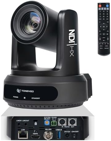 TONGVEO NDI PTZ Camera with AI Auto-Tracking: 20X Optical Zoom HDMI SDI USB PoE IP 1080P 60fps Video Camera for Live Streaming Conference Room Webcam for Church Worship, OBS by TONGVEO