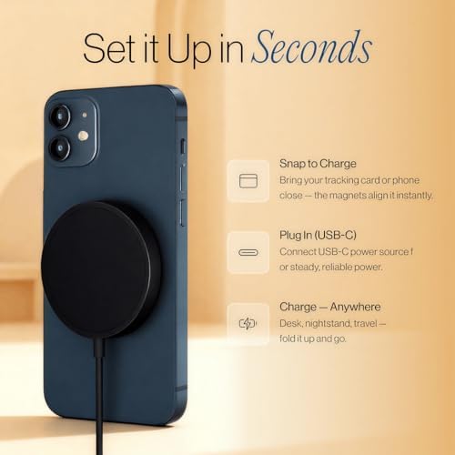 SPOTMINDERS Magnetic Wireless Charger with Stand, 15W Qi Fast Charging Pad for iPhone, AirPods, Samsung, Android & Spotminders Tracking Card, Built-in 1m USB-C Cable, Non-Slip, Cooling, No AC Adapter - Image 2