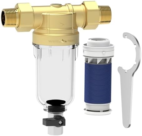 90 Micron Disc Spin Down Sediment Filter, Reusable ＆ Anti-Clog Whole House Water Filter, Pre-Filtration System for City/Well Water, 3/4" MNPT, BPA Free by Weisswasser