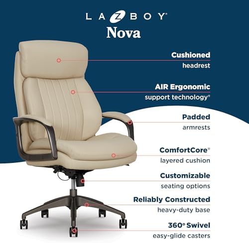 La-Z-Boy High-Back Ergonomic Office Chair, AIR Lumbar Support Leather Chair - Image 4