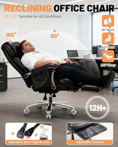 800LBS Massage Office Chair with Foot Rest & 8 Points Vibration Heat for Heavy People,Big and Tall Ergonomic Executive Reclining Desk Chairs for Home Office Managerial Use - Image 5