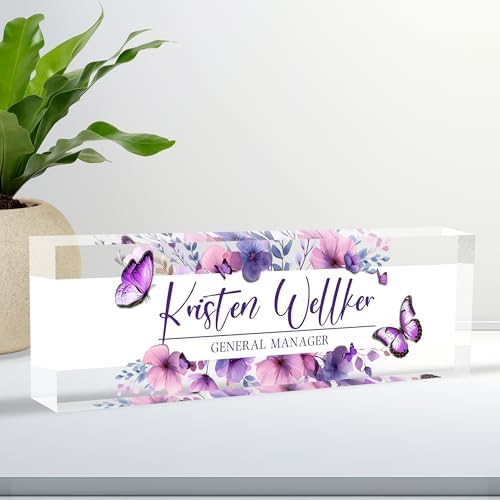 Custom Acrylic Office Name Plates for Desks - Personalized Purple Decor by Ueedklaayy